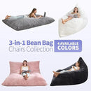 Hobestluk 3 in 1 Bean Bag Chair Giant Bean Bag Chairs Convertible Bean Bag Floor Cushion with Machine Washable Cover, Beanbag Chairs for Adult (Grey) by CozyNest Decor