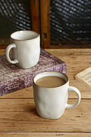 famiware Coffee Mugs Set of 4, Ocean Square 13oz Coffee Cup Set with Handle for Cocoa, Milk, Hot Chocolate, Stoneware Cups for Kitchen, Reactive Glaze, Microwave and Dishwasher Safe, Cappuccino White by CozyNest Decor