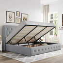 Allewie King Size Lift Up Storage Bed, Button Tufted Headboard with Wingback, Hydraulic Support, No Box Spring Needed, Light Grey by CozyNest Decor