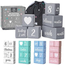Gray Monthly Milestone Blocks with Bag. Baby Age Blocks for Girl or Boy Baby Photo Props. Month Baby Milestone Blocks with Grammatically Correct Month and Year by TinyTreasures Baby Boutique