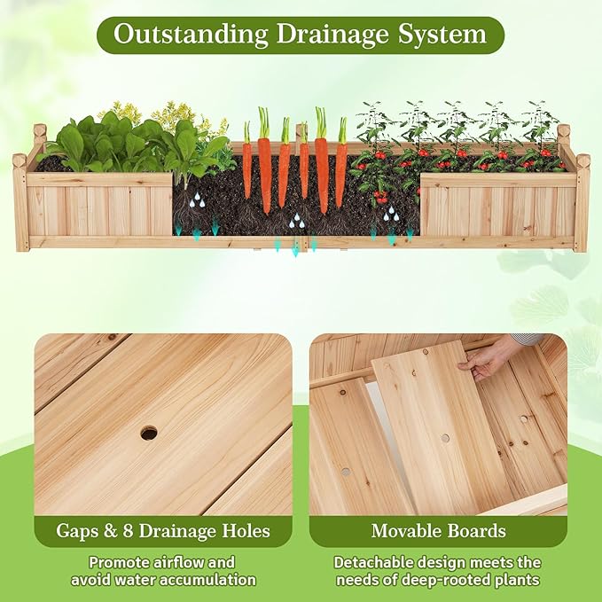 HAPPYGRILL Raised Garden Bed, Wooden Elevated Garden Box w/8 Drain Holes, Detachable Bottom Panels, Liner for Flowers Vegetables Herbs Fruits, Outdoor Planter Box for Backyard Lawn, 89" x 23.5" x 16", photo 3 of 9