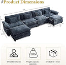 URRED Modular Sectional Sofa Comfy Cloud Couch, Modern Chenille Sofa Sleeper Deep Seat Couches with Ottoman/Pillows for Living Room (Blue, 154'' - U Shape) by CozyNest Decor