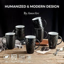 AmorArc Large Coffee Mugs Set of 6, 20oz Ceramic Tall Coffee Mugs Set with Textured Geometric Patterns for Latte/Tea/Beer/Hot Cocoa, Dishwasher & Microwave Safe, Black by CozyNest Decor