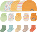 Newborn Baby Boy Girl Caps Mittens Socks Set Cotton Baby Essentials Accessories (Hats+Gloves+Socks) by TinyTreasures Baby Boutique
