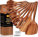 Wooden Spoons for Cooking, 10PCS Teak Wood Cookware Utensil Set with Hooks - Smooth Finish, Non-Stick, Comfortable Grip, Heat Resistant Kitchen Utensils by CozyNest Decor