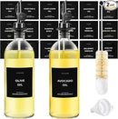 Olive Oil Dispenser Bottle - Includes 55 Kitchen Essential Labels - Cooking Oil Bottles for Kitchen, Coffee Syrup Dispenser - Pourer Spout with 16.9 fl oz Glass Container Cruet - 2pcs, Black by CozyNest Decor