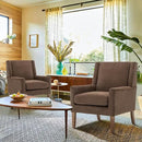 COLAMY Modern Wingback Living Room Chair Set of 2, Upholstered Fabric Accent Armchair, Single Sofa Chair with Lounge Seat and Wood Legs for Bedroom/Office/Reading Spaces, Brown by CozyNest Decor