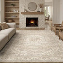 DCX Machine Washable Brown and Beige Area Rug 8x10, Non Slip Stain Resistant Vintage Floral Rug for Living Room Bedroom Nursery, Soft Low Pile Large Carpet by CozyNest Decor