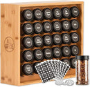 AllSpice Spice Rack Organizer, Wood, 525 Unique Labels, Countertop or Wall Mount, Includes 30 4oz Jars- Bamboo by CozyNest Decor