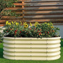 Land Guard 18“ Tall Outdoor Metal Raised Garden Bed, Oval Deep Root Planter Box for Vegetables, Flowers, Herbs, 89 Gallon Capacity - Cream Yellow by GreenHaven Gardens