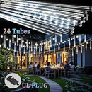 Meteor Shower Lights Christmas Lights Outdoor 24-Tube 576LEDs Snow Falling Rain Cascading Icicle Lights for Xmas Tree Christmas Decorations Wedding Party Holiday Garden Decor, UL Plug White by CozyNest Decor