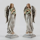 Garden Angel with Flower Wreath Statue - 16" Outdoor Memorial Angel Decor by GreenHaven Gardens