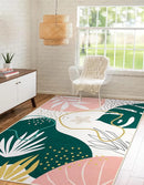 Lahome Area Rugs 4x6 Washable Soft Bedroom Rugs - Non-Slip Ultra-Thin Rugs for Entryway Stain Resistant Floor Rug, Boho Botanical Print Indoor Rug for Living Room Kitchen Office (4'x6',Green/Pink) by TinyTreasures Baby Boutique
