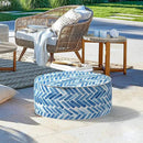 LVTXIII Indoor/Outdoor Inflatable Ottoman, All Weather Round Footrest Stool D21”x H9”, Portable for Patio Garden Camping or Home-Blue Bricks by CozyNest Decor