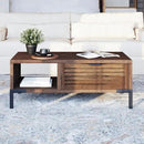 Bme Millie Coffee Tables for Living Room - Industrial Rustic - Two Drawers - Open Shelf - Rustic Scuffed Texture - Convenient Metal Handle and Sturdy Legs with Levelers - Easy Assembly - Chestnut by CozyNest Decor