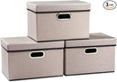 PRANDOM Foldable Storage Bin with Lid [3-Pack] Linen Fabric Decorative Storage Box Organizer Container Basket Cube with Handles Divider for Closet Office Living Room Light Grey(14.9x9.8x9.8) by TinyTreasures Baby Boutique
