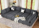Belffin Large 15 Seat Modular Sectional Sofa with Storage Seat Corduroy Sleeper Sectional Sofa Bed Oversized Convertible Modular Couch for Living Room Dark Grey by CozyNest Decor