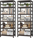FOTOSOK 6-Tier Bamboo Shelf Set of 2, Bamboo Bookcase with Adjustable Shelves, Free Standing Storage Shelf Unit and Plant Flower Stand, Tall Large Bookshelf for Kitchen, Bathroom, Home Office, Vintage by CozyNest Decor