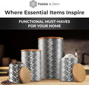 Pebble & Stem® Silver Stainless Steel Canister Set for Kitchen Counter, Food-Grade Canister Set of 4, Airtight Lids, Sugar and Flour Containers for Countertop, Coffee and Tea Storage, Farmhouse Decor by CozyNest Decor