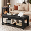 Farmhouse Coffee Tables for Living Room,Square Tea Table with Open Storage Shelf,Large Coffee Table,Rustic Wooden Center Table,Black by CozyNest Decor