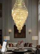 Flashing God D48''X H120''High Ceiling Chandelier Crystal Raindrop Gold Chandeliers Large Villa Chandelier Entrance Foyer Hight Ceiling Lighting LED Dimmable 2700K-4500K-6000K 24 LED Bulbs Include by CozyNest Decor