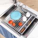 Over The Sink Dish Drying Rack for Kitchen, Expandable (12.8"-23.8" D x 15.5" W) Roll Up Dish Drainer with The Function of Fordable, Rust Proof, Large Sink Cover with Removable Utensil Holder by CozyNest Decor