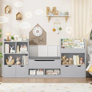 FOTOSOK 72” Kids Bookshelf with Reading Nook, Large Toy Storage Organizer with Seat Cushion and 3 Movable Drawers, Kids Reading Nook Toy Organizers and Storage with Bench for Living Room, Grey by CozyNest Decor