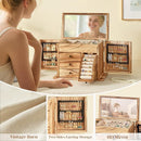 Jewelry Box Organizer, Solid Wood Jewelry Boxes fow Women with Mirror, Double Layer Jewelry Organizer Box Display Earring Necklace Bracelet Ring, Rustic Style Small Jewelry Box for Girls by TinyTreasures Baby Boutique