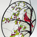 Stained Glass Window Hanging Sun Catcher 7.8”- Cardinal in Full Moon Stained Glass Suncatcher, Red Berry Tree, Nature, Indoor Decor, Wall Art, Gifts for Women by GreenHaven Gardens