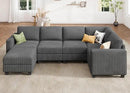 HONBAY U-Shaped Corduroy Sectional Couch with 6 Seaters Modular Sectional Sofa with Storage Sectional Couches for Living Room, Dark Gray by CozyNest Decor