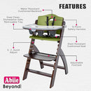Abiie Beyond Junior Wooden High Chair with Tray - Adjustable and Convertible High Chair for Babies and Toddlers - 6 Months to 250 Lb - Water Resistant - Mahogany Wood/Olive Cushion by TinyTreasures Baby Boutique