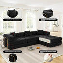 108" Oversized Convertible Sleeper Sofa Bed, Corduroy L Shape Sectional Couch, Folding Sofa Bed with Side Pocket, Modern Cloud Floor Mattress Couch, Modular Sofa for Living Room, Black by CozyNest Decor
