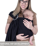 Lightweight Baby Sling 100% Cotton Newborn, Toddler, Infant Adjustable Ring Sling Breathable Travel Carrier Black by TinyTreasures Baby Boutique