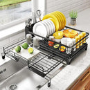 Dish Drying Rack - Extendable Dish Rack, Large Sink Drying Dish Drainer for Kitchen Counter, Stainless Steel Dish Strainer with Utensil Holder (Black) by CozyNest Decor