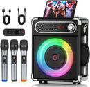Karaoke Machine with 3 Wireless Microphones for Adults/Kids, Portable Bluetooth 5.3 Karaoke Speaker, Home Party Speaker with Disco Lights for Outdoor, PA System Supports TWS and TV connectivity by TinyTreasures Baby Boutique