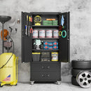 Upgraded Metal Garage Storage Cabinet with Wheels and 2 Drawers, Rolling Tool Cabinet with 3 Shelves and Pegboard Behind The Door for Home Office Garage,Assembly Required,Black by GreenHaven Gardens