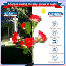 Woanger 4 Pcs Solar Flowers Cemetery Grave Decorations Outdoor LED Flower Lights with 6 Rose Powered Garden Stake Lights Waterproof for Independence Day Grave Decorations (Red, Blue) by GreenHaven Gardens