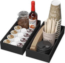 Kitchen Drawer Organizer Bins, Stackable Bamboo Drawer Organizer for Silverware, Coffee Pod Organizer K Cup Holder for Countertop, 2 Pcs Coffee Station Organizer Black 12" x 6" x 2.5" by CozyNest Decor