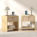 LEVNARY Nightstand Set of 2, Mid-Century Modern Bedside Table with Charging Station and Fabric-Like Textured Drawer, Wooden End Table for Farmhouse Bedroom Living Room (2, Natural) by CozyNest Decor