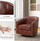 Swivel Barrel Accent Chair, Modern Round Faux Leather Arm Chair for Living Room, Bedroom, Comfy Club Reading Chairs for Adults(Faux Leather, Red Brown, Set of 1) by CozyNest Decor