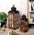 Large Farmhouse Decorative Wooden Lanterns Set of 2, Rustic Burnt Wood Floor Lanterns, Indoor/Outdoor Hurricane Lanterns for Home Decor (No Glass) by CozyNest Decor