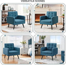 Yaheetech Mid-Century Accent Chairs, Modern Upholstered Living Room Chair, Cozy Armchair Button Tufted Back and Wood Legs for Bedroom/Office/Cafe, Navy Blue by CozyNest Decor