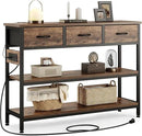 Lulive Entryway Table with Power Outlets, Console Table with 3 Fabric Drawers, Sofa Table for Living Room, Hallway, Couch, Foyer, Height Adjustable (Rustic Brown, 43") by CozyNest Decor