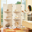 Partition Room Dividers, Folding Wood Privacy Screen with Three Display Shelves Suitable for Home Office, Study, Art Display - 5 Panel, 67 * 64inch (White-Washed) by CozyNest Decor