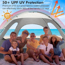 WhiteFang Beach Tent Anti-UV Portable Sun Shade Shelter for 3/4/6/8 Person, Extendable Floor with 3 Ventilating Mesh Windows Plus Carrying Bag, Stakes and Guy Lines by TinyTreasures Baby Boutique