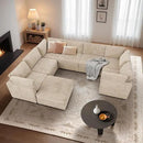 Modular Sectional Sofa with Chaise U Shaped Sectional Couch for Living Room, 8-Seater Comfy Cloud Couches with One Movable Ottoman, Plush Corduroy, Beige by CozyNest Decor