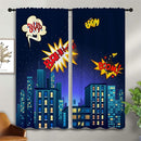 Superhero Rod Pocket Blackout Curtains for Boy Girl Bedroom, Cartoon Skyline Buildings Cityscape Thermal Insulated Home Window Drapes for Living Room Darkening, 42x45 inch by TinyTreasures Baby Boutique