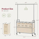 Tajsoon Laundry Hamper with Hanging Rack, Laundry Sorter 4 Sections, 4 Basket Butler with Lockable Wheels and Removable Bag, Rolling Laundry Cart for Bedroom, Beige by CozyNest Decor