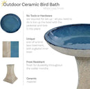 Sunnydaze Ceramic Bird Bath for Outside - 16" H - UV- and Frost-Resistant - Pedestal Bird Bath - Blue Glazed Bowl - White Lava Finish by GreenHaven Gardens