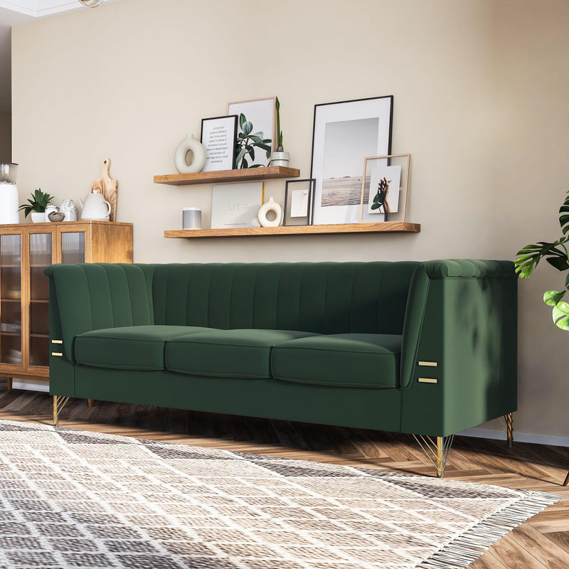 82.67" Modern Chenille Upholstered Couch with Bolster Armrest 3-Seat Sofa for Living Room